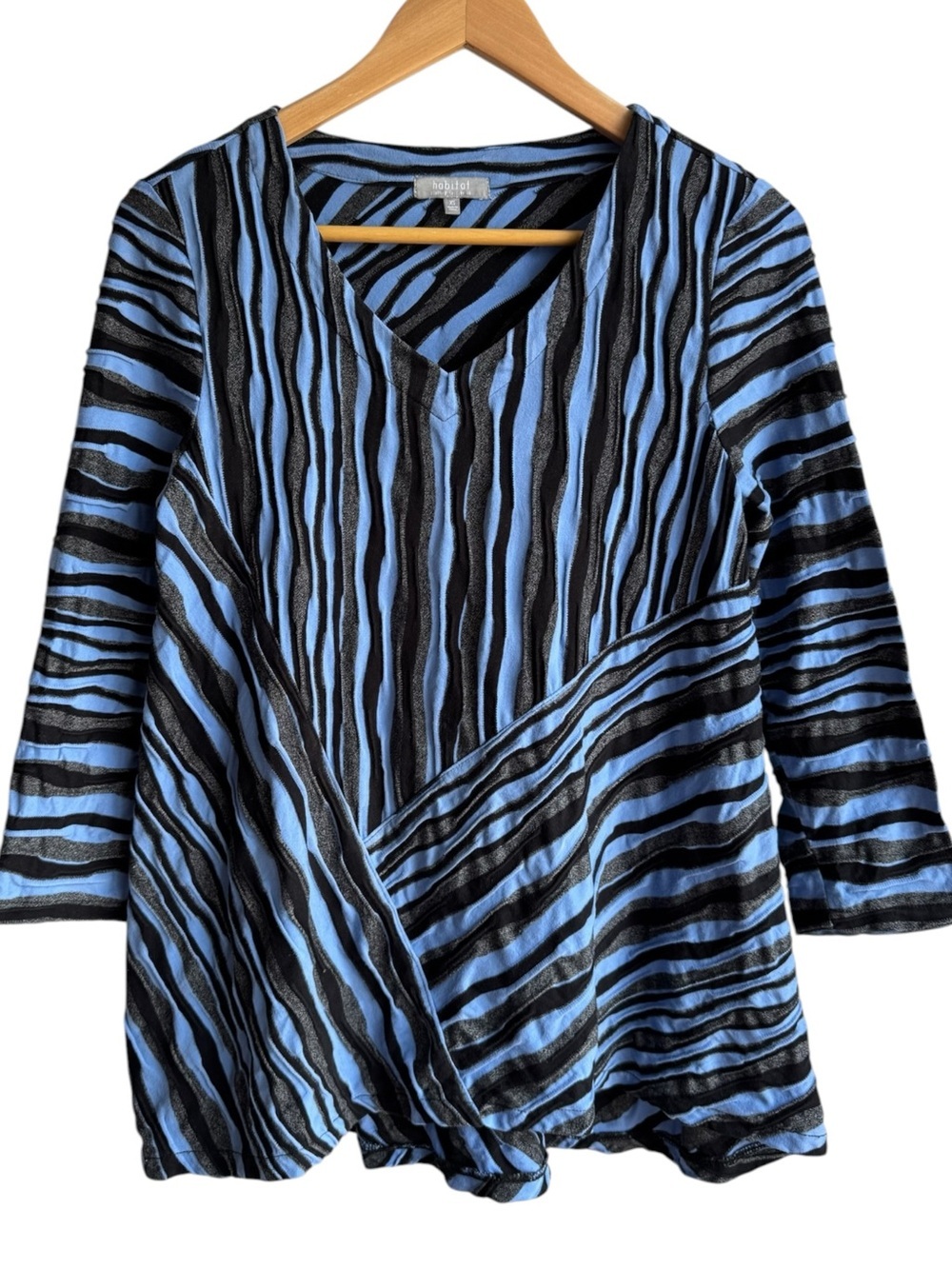 Habitat Striped Relaxed Fit Shirt XS Blue Tunic Top Long Sleeve V-Neck Casual